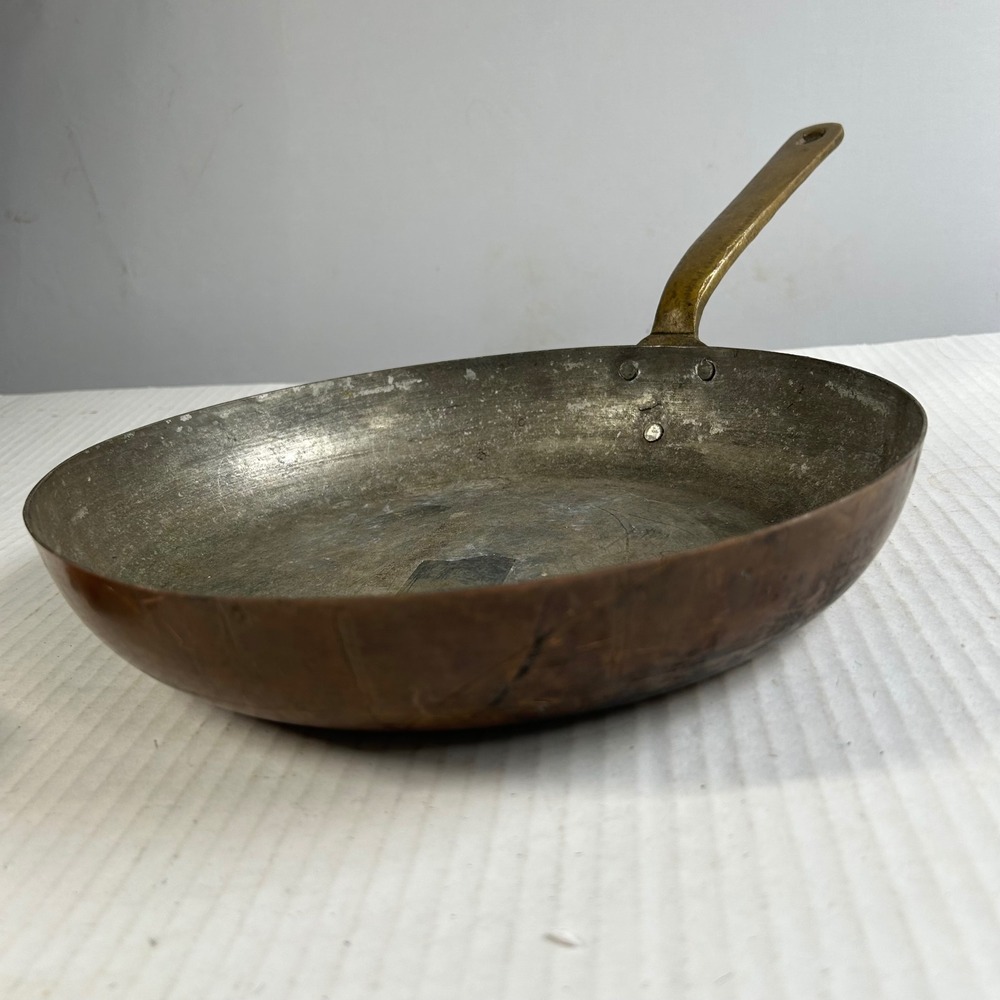 VTG Hammered Copper Skillet Tin Lined Brass Handle 11 Inch Frying Pan - Picture 4 of 9